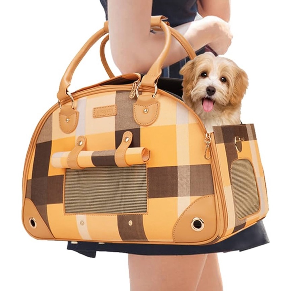 Dog Carrier, Cat Carrier, Pet Carrier, Foldable Premium PU Leather Dog Purse